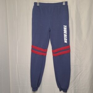 True Religion Joggers Large Men  Blue Red Stripe Thigh Logo Y2k Streetwear